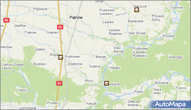 mapa Bieniec gmina Pątnów, Bieniec gmina Pątnów na mapie Targeo