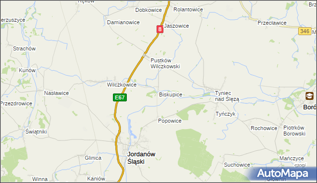 mapa Biskupice gmina Jordanów Śląski, Biskupice gmina Jordanów Śląski na mapie Targeo