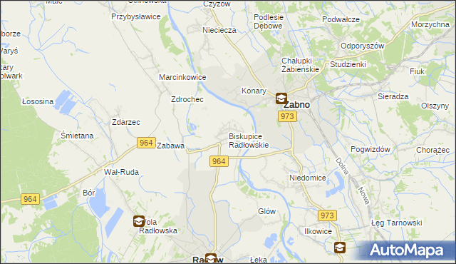 mapa Biskupice Radłowskie, Biskupice Radłowskie na mapie Targeo