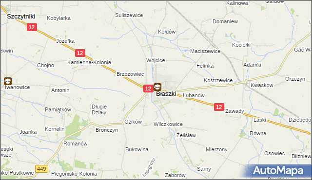 mapa Błaszki, Błaszki na mapie Targeo