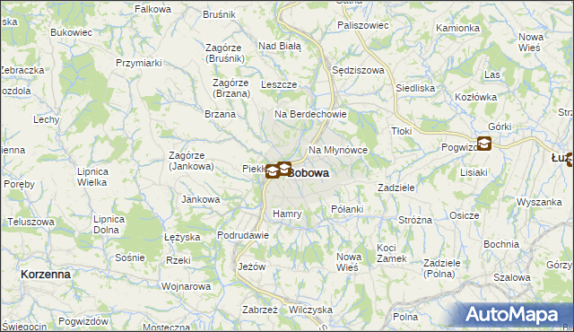 mapa Bobowa powiat gorlicki, Bobowa powiat gorlicki na mapie Targeo