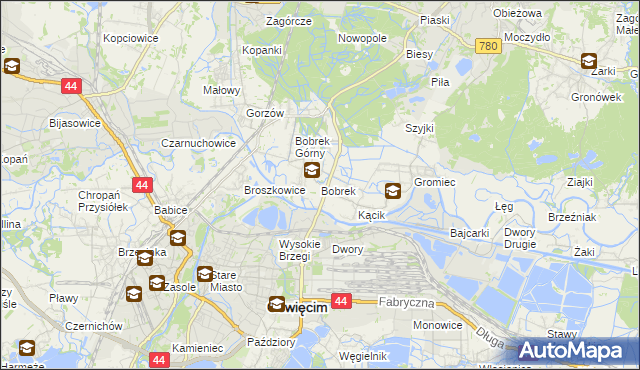 mapa Bobrek gmina Chełmek, Bobrek gmina Chełmek na mapie Targeo