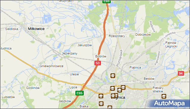 mapa Bobrów gmina Miłkowice, Bobrów gmina Miłkowice na mapie Targeo