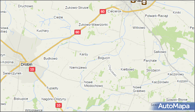 mapa Bogucin gmina Raciąż, Bogucin gmina Raciąż na mapie Targeo