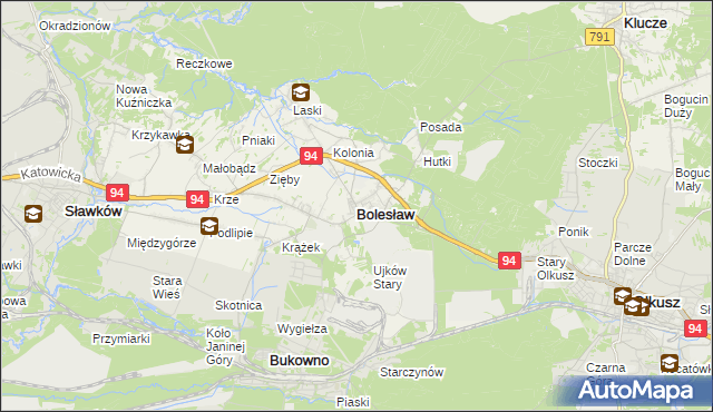 mapa Bolesław powiat olkuski, Bolesław powiat olkuski na mapie Targeo