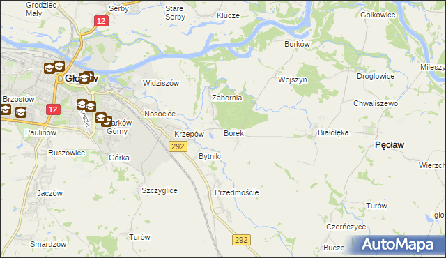 mapa Borek gmina Głogów, Borek gmina Głogów na mapie Targeo