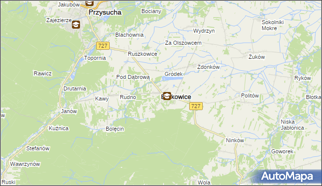 mapa Borkowice powiat przysuski, Borkowice powiat przysuski na mapie Targeo