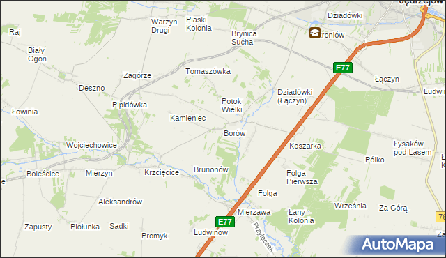 mapa Borów gmina Jędrzejów, Borów gmina Jędrzejów na mapie Targeo