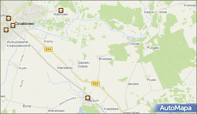 mapa Brodowo gmina Iłowo-Osada, Brodowo gmina Iłowo-Osada na mapie Targeo