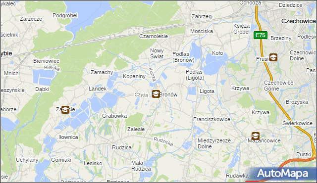 mapa Bronów gmina Czechowice-Dziedzice, Bronów gmina Czechowice-Dziedzice na mapie Targeo