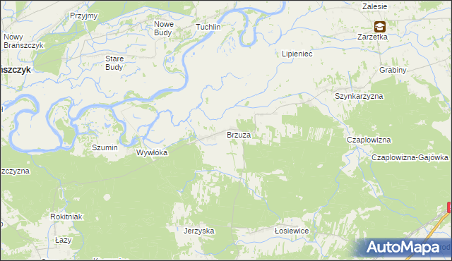 mapa Brzuza gmina Łochów, Brzuza gmina Łochów na mapie Targeo