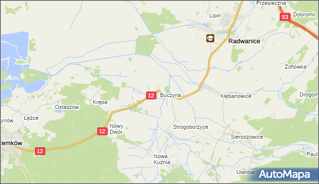 mapa Buczyna gmina Radwanice, Buczyna gmina Radwanice na mapie Targeo