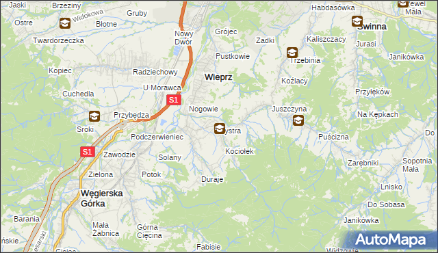 mapa Bystra gmina Radziechowy-Wieprz, Bystra gmina Radziechowy-Wieprz na mapie Targeo