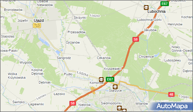 mapa Cekanów gmina Tomaszów Mazowiecki, Cekanów gmina Tomaszów Mazowiecki na mapie Targeo
