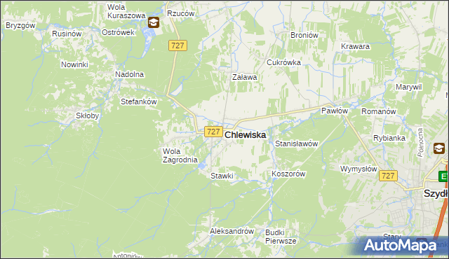 mapa Chlewiska powiat szydłowiecki, Chlewiska powiat szydłowiecki na mapie Targeo