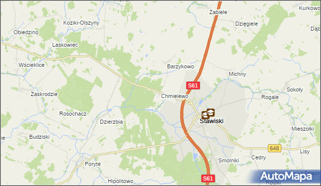 mapa Chmielewo gmina Stawiski, Chmielewo gmina Stawiski na mapie Targeo