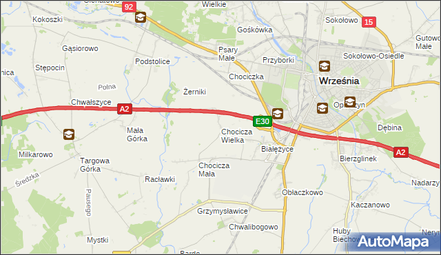 mapa Chocicza Wielka, Chocicza Wielka na mapie Targeo