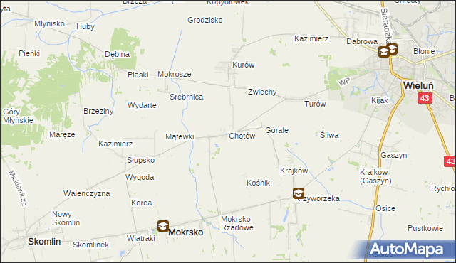 mapa Chotów gmina Mokrsko, Chotów gmina Mokrsko na mapie Targeo