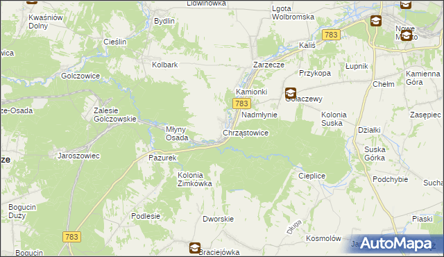 mapa Chrząstowice gmina Wolbrom, Chrząstowice gmina Wolbrom na mapie Targeo