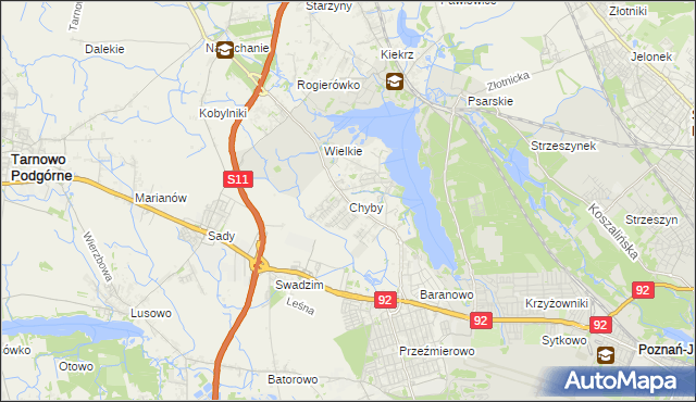 mapa Chyby gmina Tarnowo Podgórne, Chyby gmina Tarnowo Podgórne na mapie Targeo