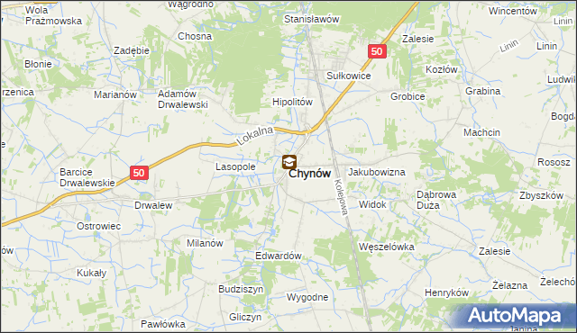 mapa Chynów powiat grójecki, Chynów powiat grójecki na mapie Targeo