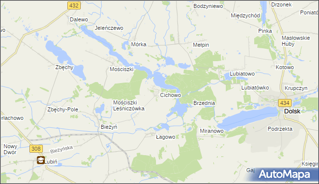 mapa Cichowo gmina Krzywiń, Cichowo gmina Krzywiń na mapie Targeo