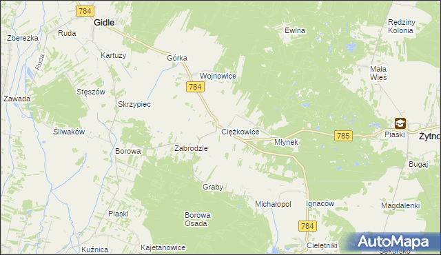 mapa Ciężkowice gmina Gidle, Ciężkowice gmina Gidle na mapie Targeo