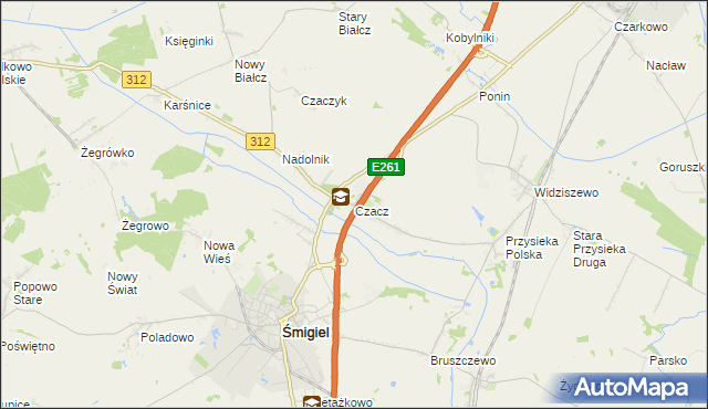 mapa Czacz gmina Śmigiel, Czacz gmina Śmigiel na mapie Targeo