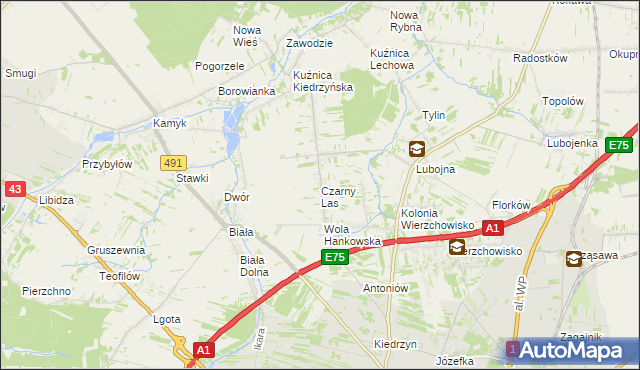 mapa Czarny Las gmina Mykanów, Czarny Las gmina Mykanów na mapie Targeo