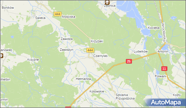 mapa Czarnylas gmina Przygodzice, Czarnylas gmina Przygodzice na mapie Targeo