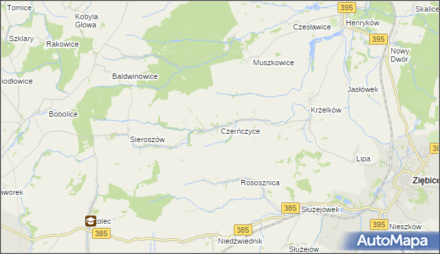 mapa Czerńczyce gmina Ziębice, Czerńczyce gmina Ziębice na mapie Targeo