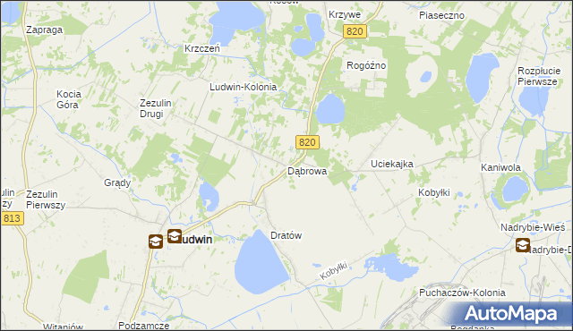 mapa Dąbrowa gmina Ludwin, Dąbrowa gmina Ludwin na mapie Targeo