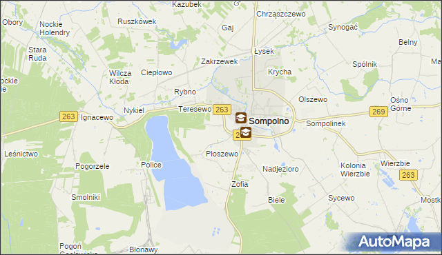 mapa Dąbrowa gmina Sompolno, Dąbrowa gmina Sompolno na mapie Targeo