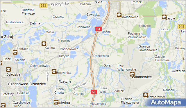 mapa Dankowice gmina Wilamowice, Dankowice gmina Wilamowice na mapie Targeo