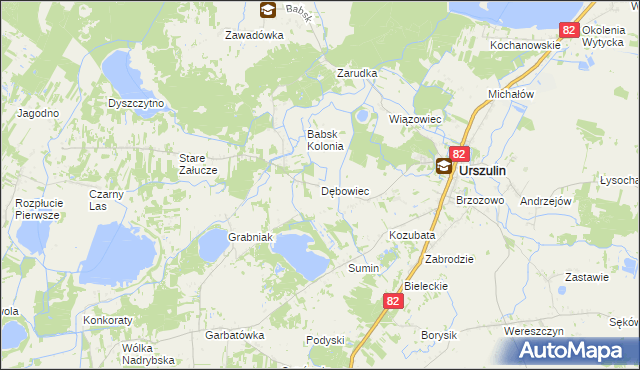 mapa Dębowiec gmina Urszulin, Dębowiec gmina Urszulin na mapie Targeo