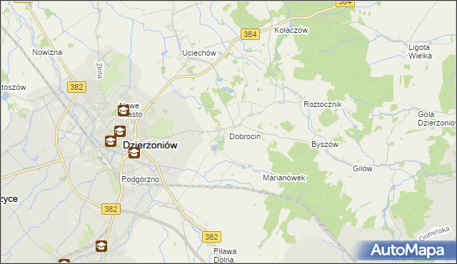 mapa Dobrocin gmina Dzierżoniów, Dobrocin gmina Dzierżoniów na mapie Targeo
