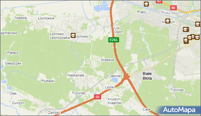 mapa Drzewce gmina Białe Błota, Drzewce gmina Białe Błota na mapie Targeo