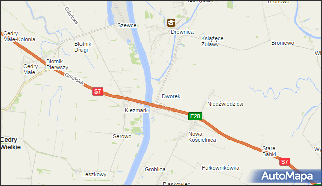 mapa Dworek gmina Stegna, Dworek gmina Stegna na mapie Targeo