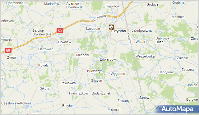 mapa Edwardów gmina Chynów, Edwardów gmina Chynów na mapie Targeo