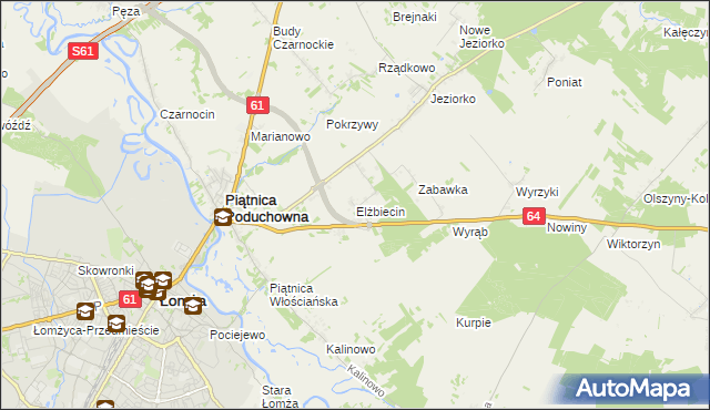 mapa Elżbiecin gmina Piątnica, Elżbiecin gmina Piątnica na mapie Targeo