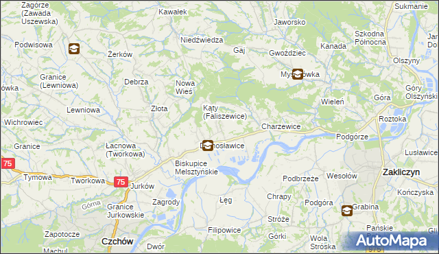 mapa Faliszewice, Faliszewice na mapie Targeo