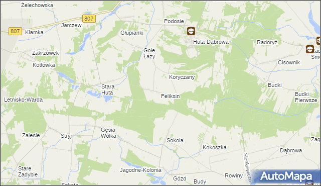 mapa Feliksin gmina Krzywda, Feliksin gmina Krzywda na mapie Targeo