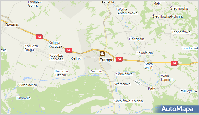 mapa Frampol powiat biłgorajski, Frampol powiat biłgorajski na mapie Targeo