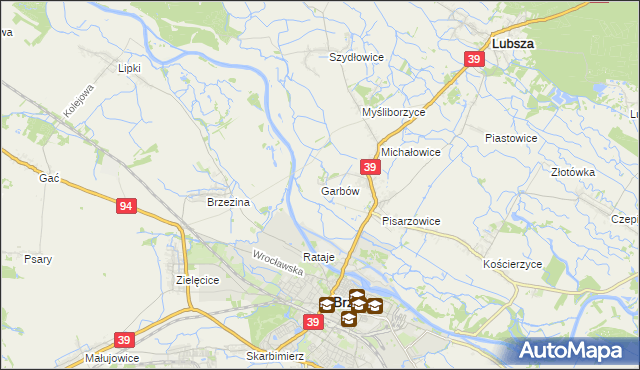 mapa Garbów gmina Lubsza, Garbów gmina Lubsza na mapie Targeo