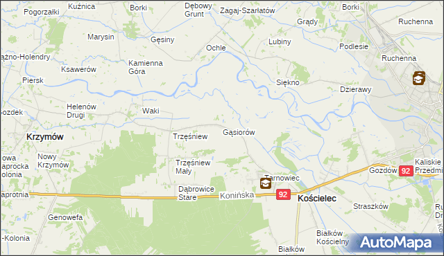 mapa Gąsiorów gmina Kościelec, Gąsiorów gmina Kościelec na mapie Targeo