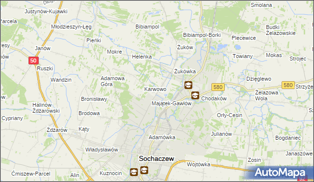 mapa Gawłów gmina Sochaczew, Gawłów gmina Sochaczew na mapie Targeo