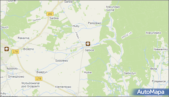 mapa Gębice gmina Czarnków, Gębice gmina Czarnków na mapie Targeo