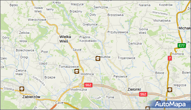 mapa Giebułtów gmina Wielka Wieś, Giebułtów gmina Wielka Wieś na mapie Targeo