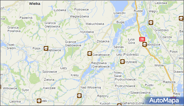 mapa Gierałtowice gmina Wieprz, Gierałtowice gmina Wieprz na mapie Targeo
