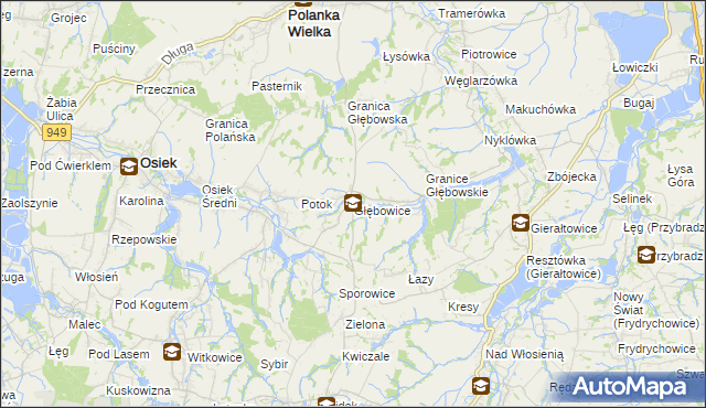 mapa Głębowice gmina Osiek, Głębowice gmina Osiek na mapie Targeo
